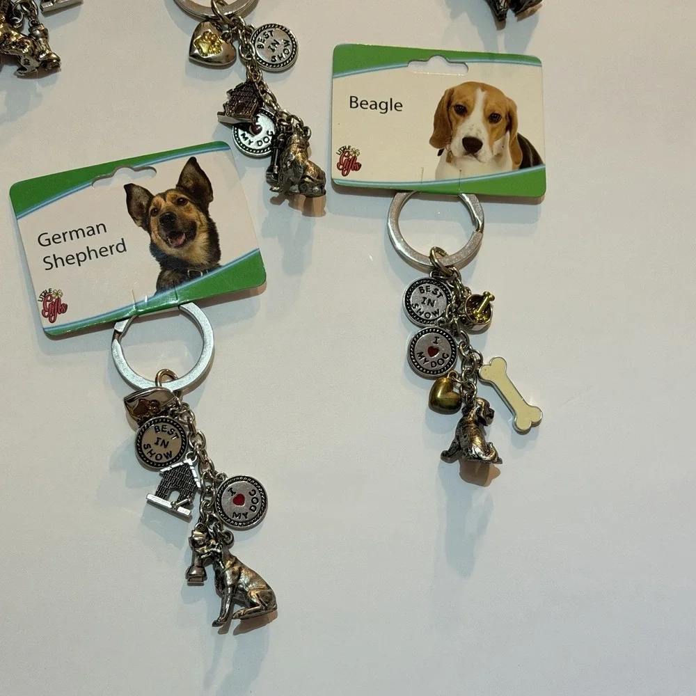 Cute! Dog Charm Pendant Silver Tone Keychains Pug Shepard Beagle Retriever Poodl